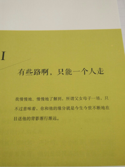 “所谓父母子女一场，只不过意味着，你和他的缘分就是今生今世不断地在目送他的背影渐行渐远”。 ——《目送》