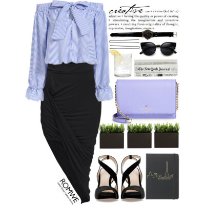 Top: http://romwe.com/Boat-Neck-With-Bow-Vertical-Striped-Blue-Top-p-123501-cat-670.html?utm_source=polyvore&amp;amp;utm_medium=set&amp;amp;url_from=m-zineta … Skirt: http://romwe.com/Black-Slim-Body…