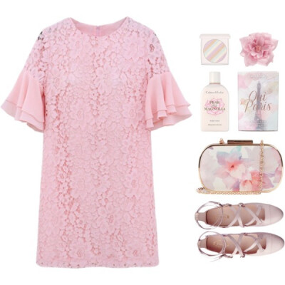 #iwearpinkfor #polyvorecontest #pastel #lace #pink #feminine #floral #simpleset #simpleoutfit #elegant #lucluc