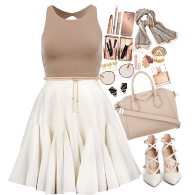 A fashion look from October 2015 featuring mini skirt, heels &amp;amp; pumps and pink purse. Browse and shop related looks.