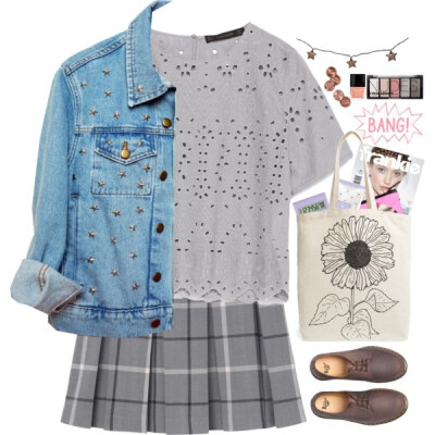 A fashion look from October 2015 featuring light blue crop top, blue jean jacket and pink mini skirt. Browse and shop related looks.