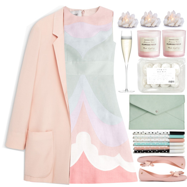 A fashion look from October 2015 featuring a line dress, pink jacket and ballet shoes. Browse and shop related looks.