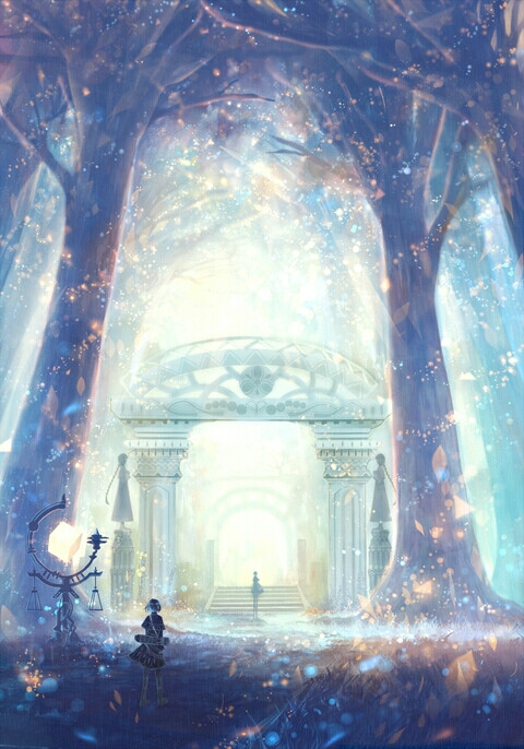 清新手绘插画星空植物建筑光影花纹壁纸桌面 CR.防人(comic.pixiv.net)