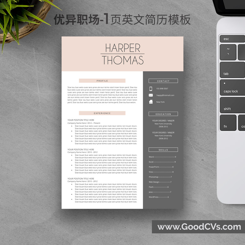 创意英文简历模板 | 简单易用个人简历模板 | 英文1页、2页模板与求职信、感谢信