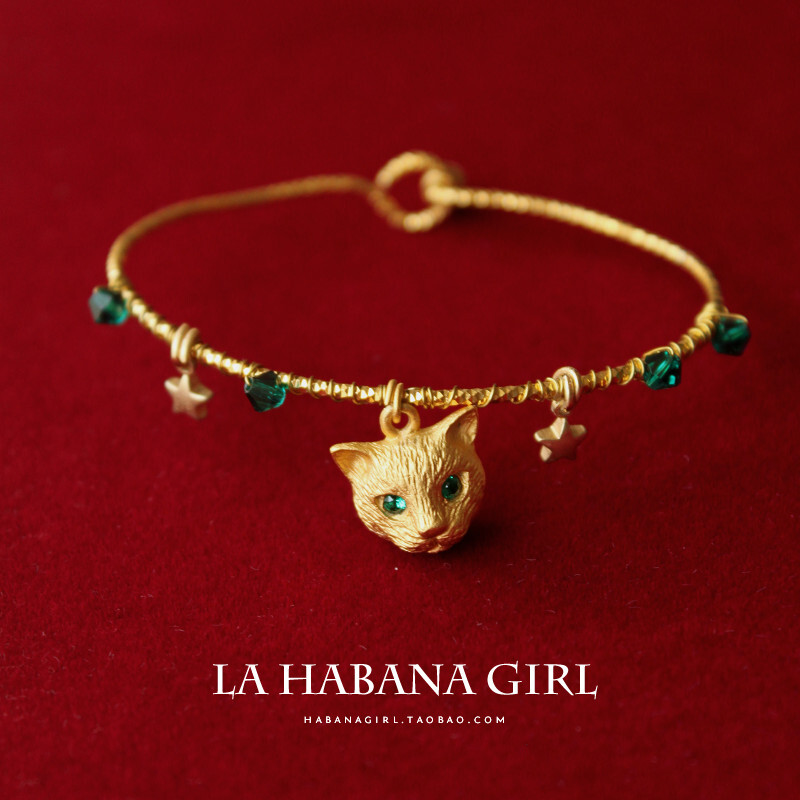 La habana girl&hearts;手作&hearts;宫廷复古系 奥地利水晶 猫咪手工手镯