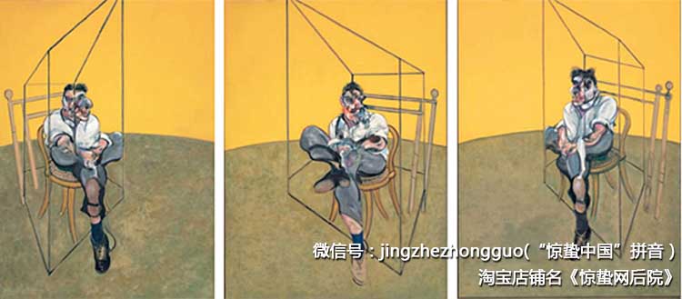 第四名：弗朗西斯培根（Francis Bacon） 《弗洛伊德肖像画习作》（Three Studies of Lucian Freud）(004)： 英国画家弗朗西斯培根的《弗洛伊德肖像画习作》三联画经过激烈竞逐最终以1.42亿美元的高价拍出，排名第四(调整后价格：1.45亿美 元)