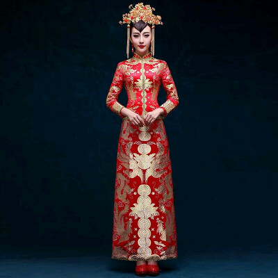 新娘秀禾服 复古修身红色中式嫁衣