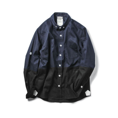 ROARINGWILD 15AW HONEYCOMB TWOTONE CSHIRT .LS 蓝黑拼接衬衫