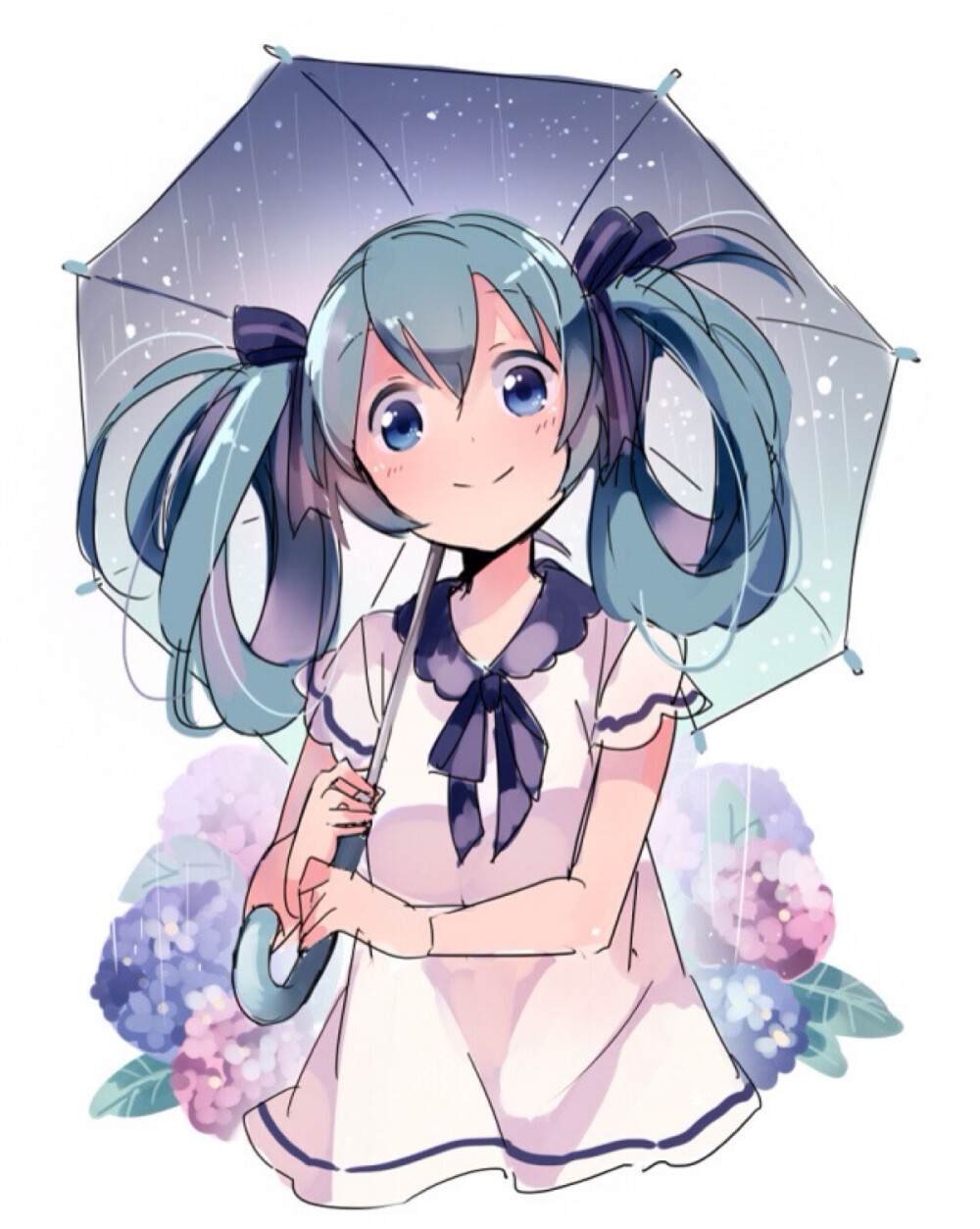 初音，雨