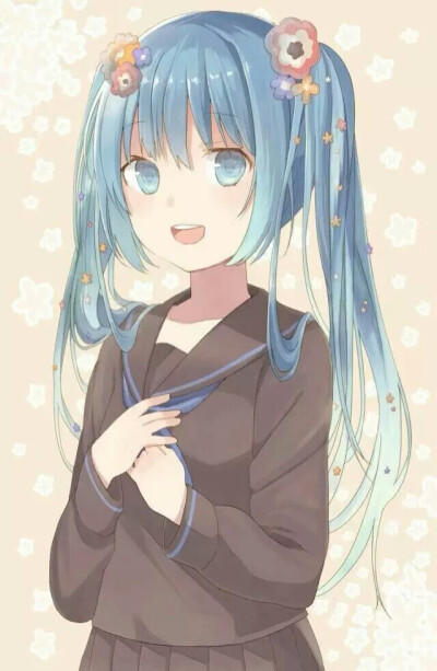 初音未来 v家 初音美图 锁屏 壁纸 花 双马尾赛高 水手服