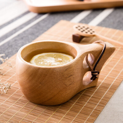 居家家 日式高品质环保木质杯子 双层装饰木杯水杯茶杯咖啡杯