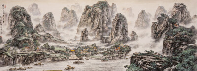 印象阳朔，桂林山水甲天下，阳朔山水甲桂林。（300cm×100cm）