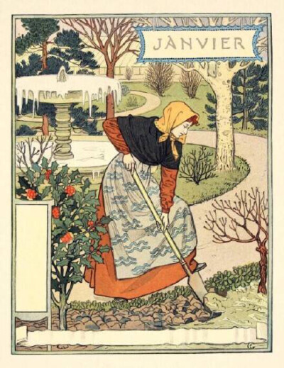四季花园，百年前的日历。丨来自画家Eugène Grasset。