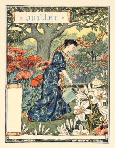 四季花园，百年前的日历。丨来自画家Eugène Grasset。