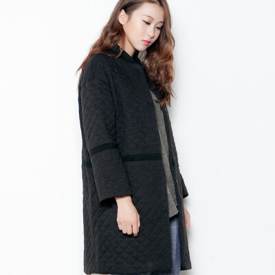 OS原创 冬季韩版中长款女士棉衣 时尚显瘦保暖条纹棉服