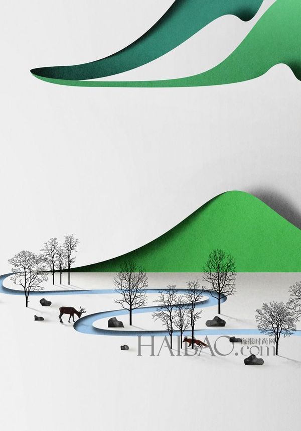 静谧风景，优雅曲线，爱沙尼亚平面设计师Eiko Ojala的创意剪纸作品