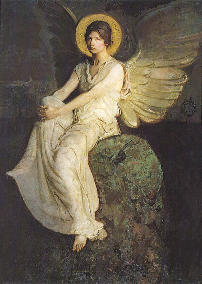 Winged Figure Seated upon a Rock,Abbott Handerson Thayer (August 12, 1849 - May 29, 1921)