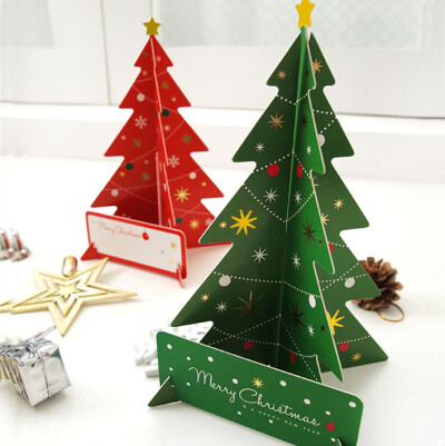 清新圣诞节立体贺卡 拍摄道具橱窗布置礼物红绿圣诞树2个入送信封