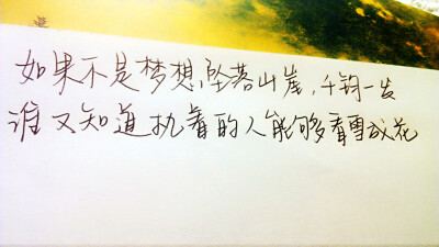 如果不是梦想坠落悬崖，千钧一发，谁又知道执着的人能够看雪成花。