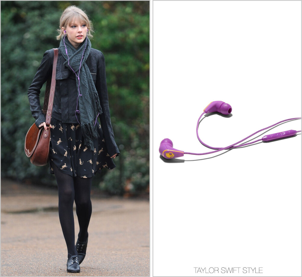 Event：Visiting Princess Diana’s Memorial | London, England | January 24, 2012 Headphone：Skullcandy ‘50/50 Ear Buds with Mic3’ - $25.99 Worn with: ASOS dress, Rick Owens jacket, Nordstrom scarf, Ralph Lauren Rugby bag and Chanel oxfords Taylor在英国伦敦参观戴安娜王妃纪念馆。