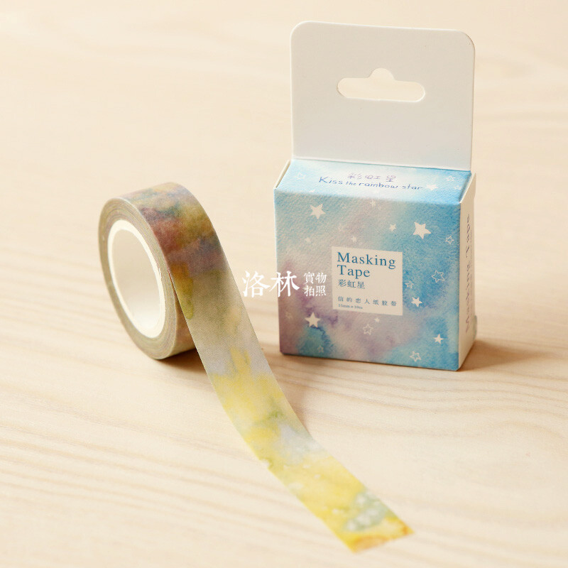 日本和纸胶带 手帐diy必备 1.5cmx10m 彩虹星 可撕胶带 日系清新