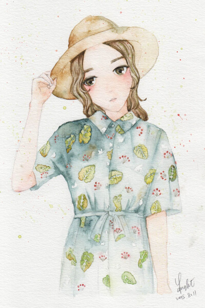 水彩画人物 小清新森系的女生 练手吧 因为还是不太熟练 所以画的还是很粗糙的