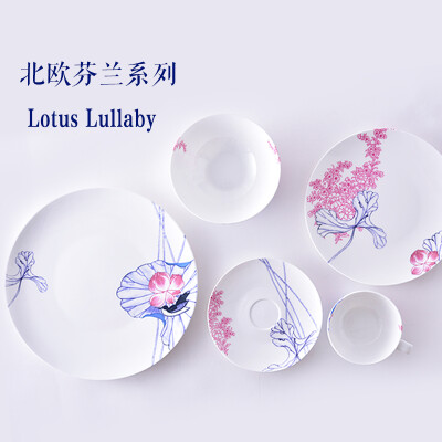 北欧 “Lotus Lullaby” 西餐盘 咖啡杯碟 碗 高档骨瓷出口餐具