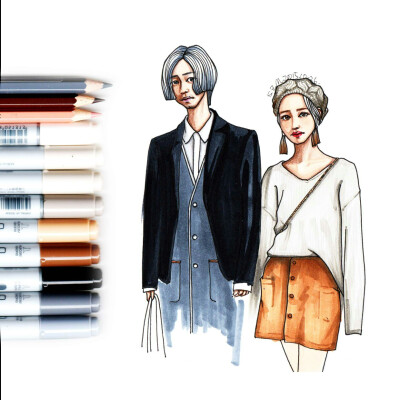 #fashionillustration #fashion #illustration #draw #drawing #colorpencil #japanesestyle #japanesestreetfashion #sketch #streetfashion #streestyle #couple 来源，日本街拍.