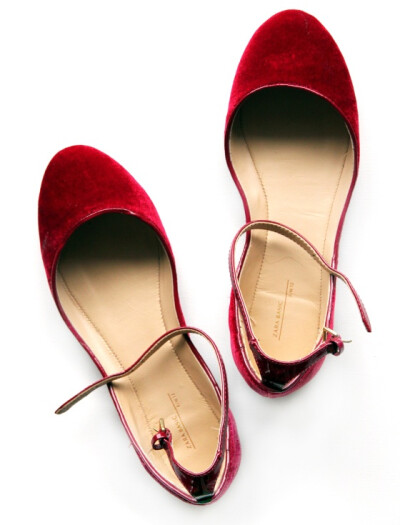 Ruby red flats with ankle straps