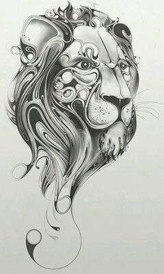 黑白 线稿 手绘 装饰画 狮子