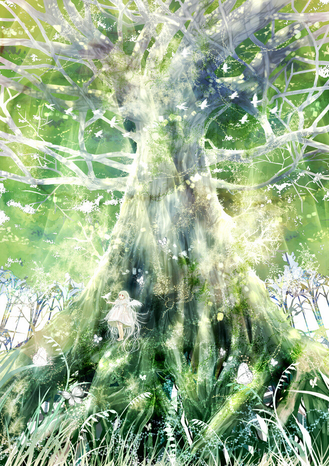 插画风景人物森系手绘水彩涂鸦星空唯美意境背景二次元小清新治愈系