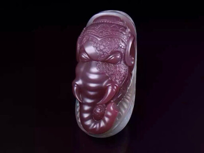 【泰紫工坊】象神 72*32*35mm，105.5克，紫绿玛瑙，大料所出，本堂经典！在诸多国家级玉雕评选中，夺得多次大奖。紫绿玛瑙原料再次面临枯竭，象这样的料子越来越少了。颜色分明，色彩浓艳，…