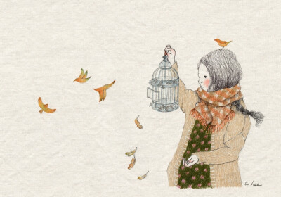笼子里的朋友 ~ 插画师초록담쟁이作品