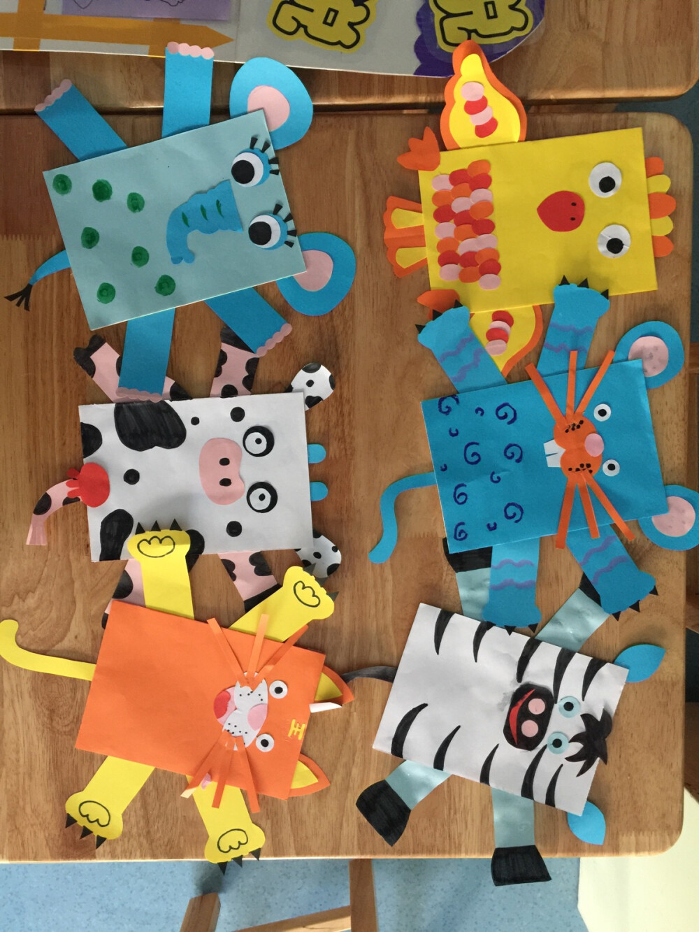 信封手偶--小鸡，斑马，奶牛，老虎，老鼠，大象