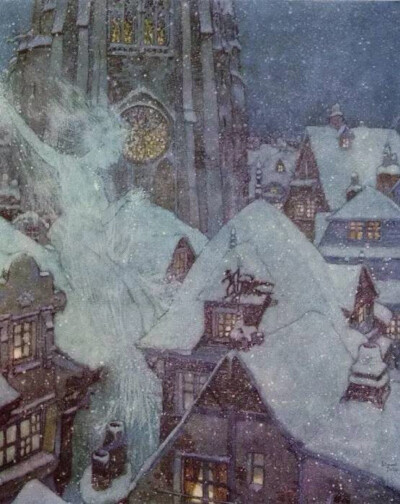 埃德蒙·杜拉克绘制 白雪女王—白雪女王现身在冬夜