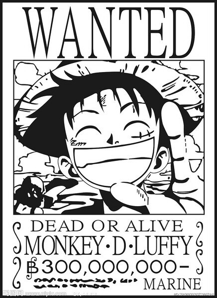 路飞 海贼王 橡皮章素材 wanted