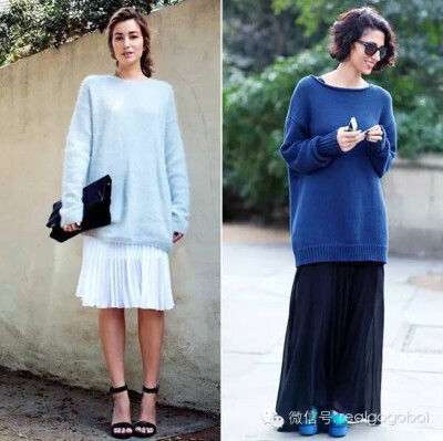 寬鬆毛衣配中長裙