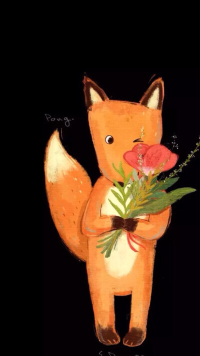 小狐狸与玫瑰 浪漫通话 卡通壁纸 头像 锁屏ing小清新
