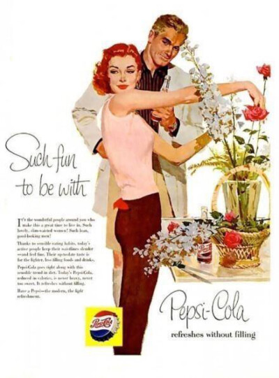 50年代别具韵味的百事可乐广告海报。