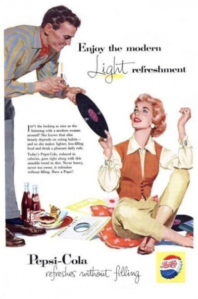 50年代别具韵味的百事可乐广告海报。
