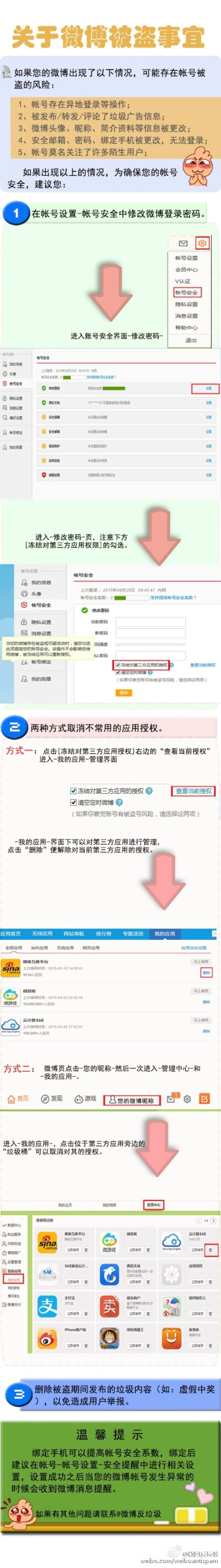 如果您的微博被盗了，不要紧张，按照下图做即可……………………………………