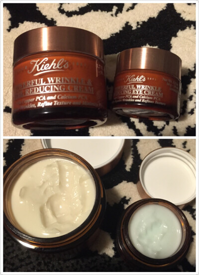 kiehl's wrinkle and pore reducing cream~ 眼霜还没看出效果但是面霜超好用。第一次摸感觉超油，有点像没化掉的黄油，都不敢用。但是用了以后真的很惊讶。上脸一点也不厚，吸收的特别快，睡一觉第二天也不会油，不…