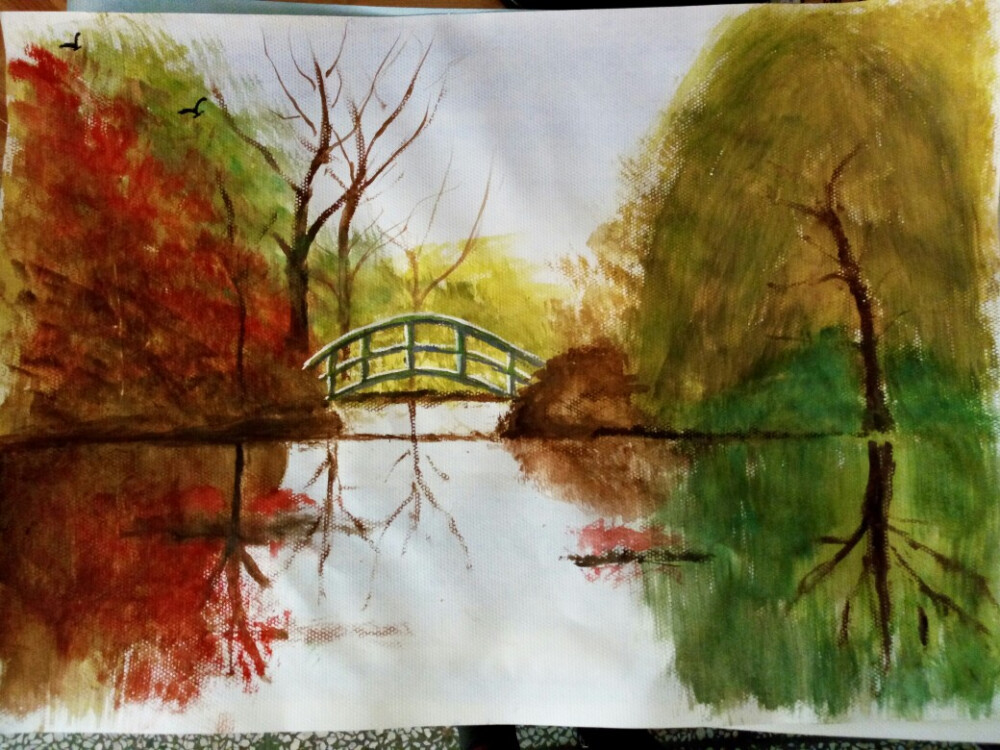 水彩画，莫奈的花园睡莲池