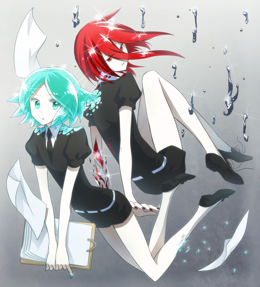 寶石之國（宝石の国）[pixiv] id=38822244《法斯法非萊特》玻利維亞磷葉石(フォスフォフィライト)，硬度三半。非常脆弱容易損壞，因為很沒用所以無法勝任任何工作，但是非常能說會道，寶石們中年紀最小，被金剛老師命令去編撰博物誌，但是得到了新的手腕與雙腳後，在戰鬥中開始發揮作用?！冻缴啊分焐?シンシャ)，硬度二。體內會產生毒液(硫酸汞.水銀)因此被其他的寶石們敬而遠之，獨自擔任夜間巡邏的任務，希望能被月人抓走。硬度雖然是二，但是擁有很高的戰鬥力。