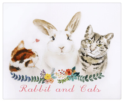 猫咪兔兔水彩手绘