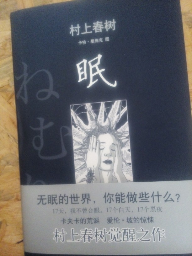 村上春树《眠》。村上是我一直都很喜欢的作家，从语言风格到内容，都显露出他的功底所在。失眠于我们，也像密友一般，它对我们有着不同于周围人的洞见。然而此书对于睡眠与死亡的思考，倒真是令人吓一跳，如果死亡只是永无止尽的失眠呢？