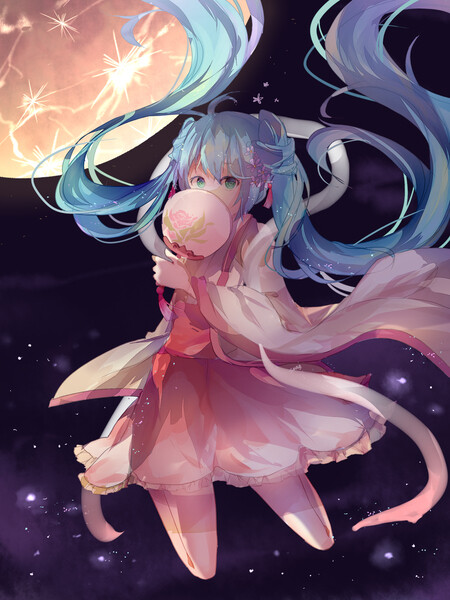 动漫插画少女萌物可爱初音未来miku初音v家族中秋月亮id51540645