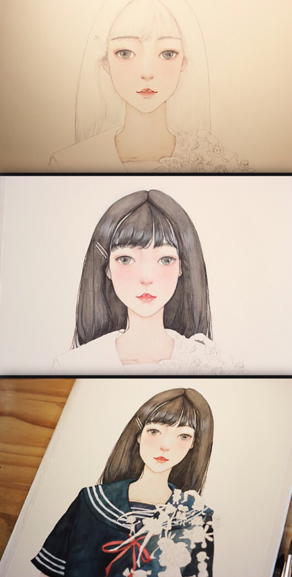 水彩画 女孩 手绘 插画 作者by 李淡淡