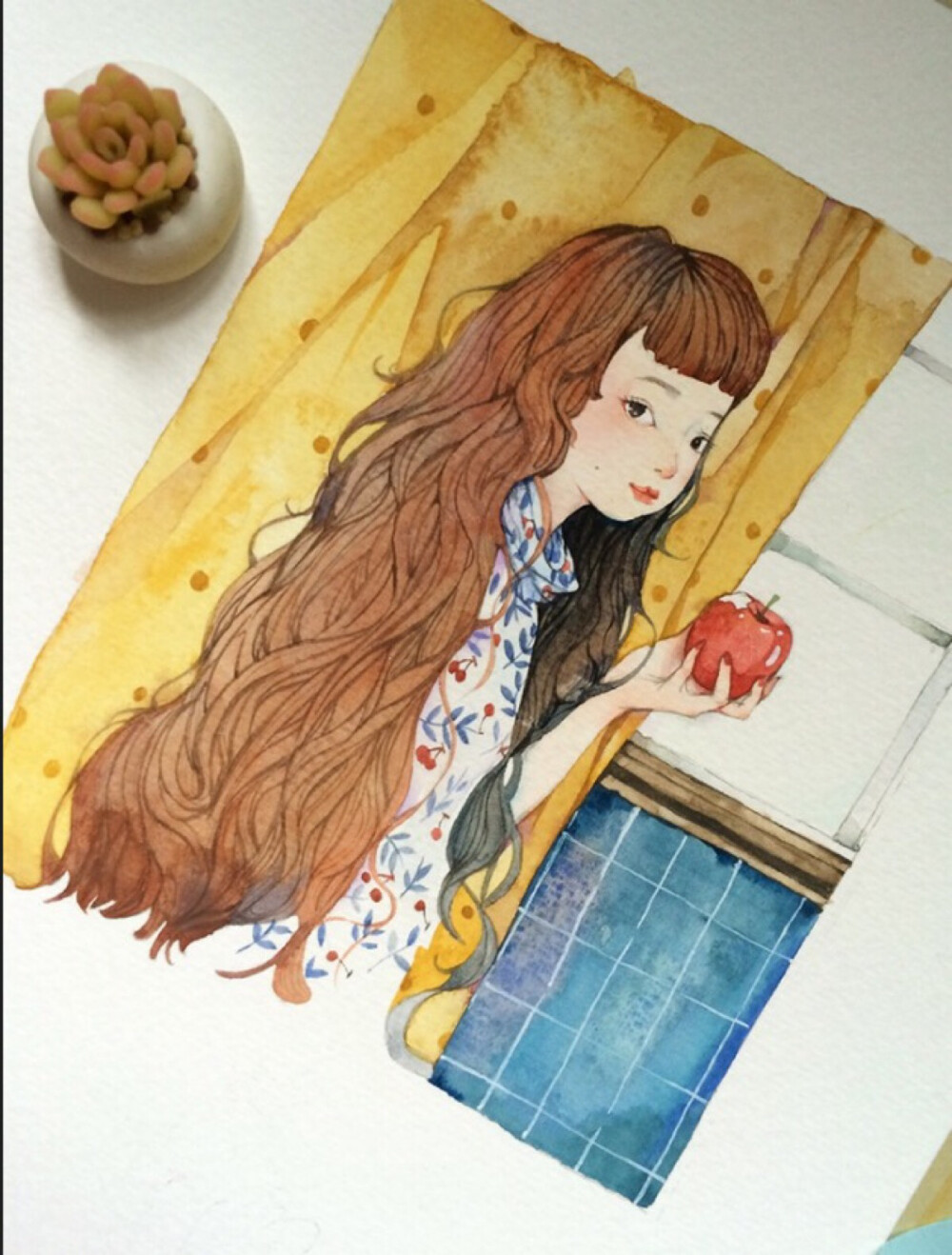 水彩画女孩手绘插画作者微博by那仁sun