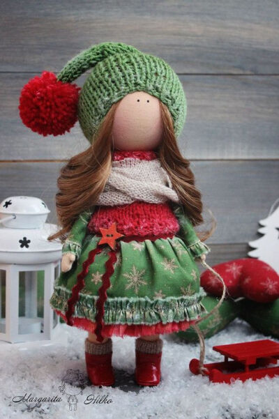 Handmade Art doll red grey blonde color gift doll House doll Collectable doll Soft doll Decor doll magic doll by Master Margarita Hilko